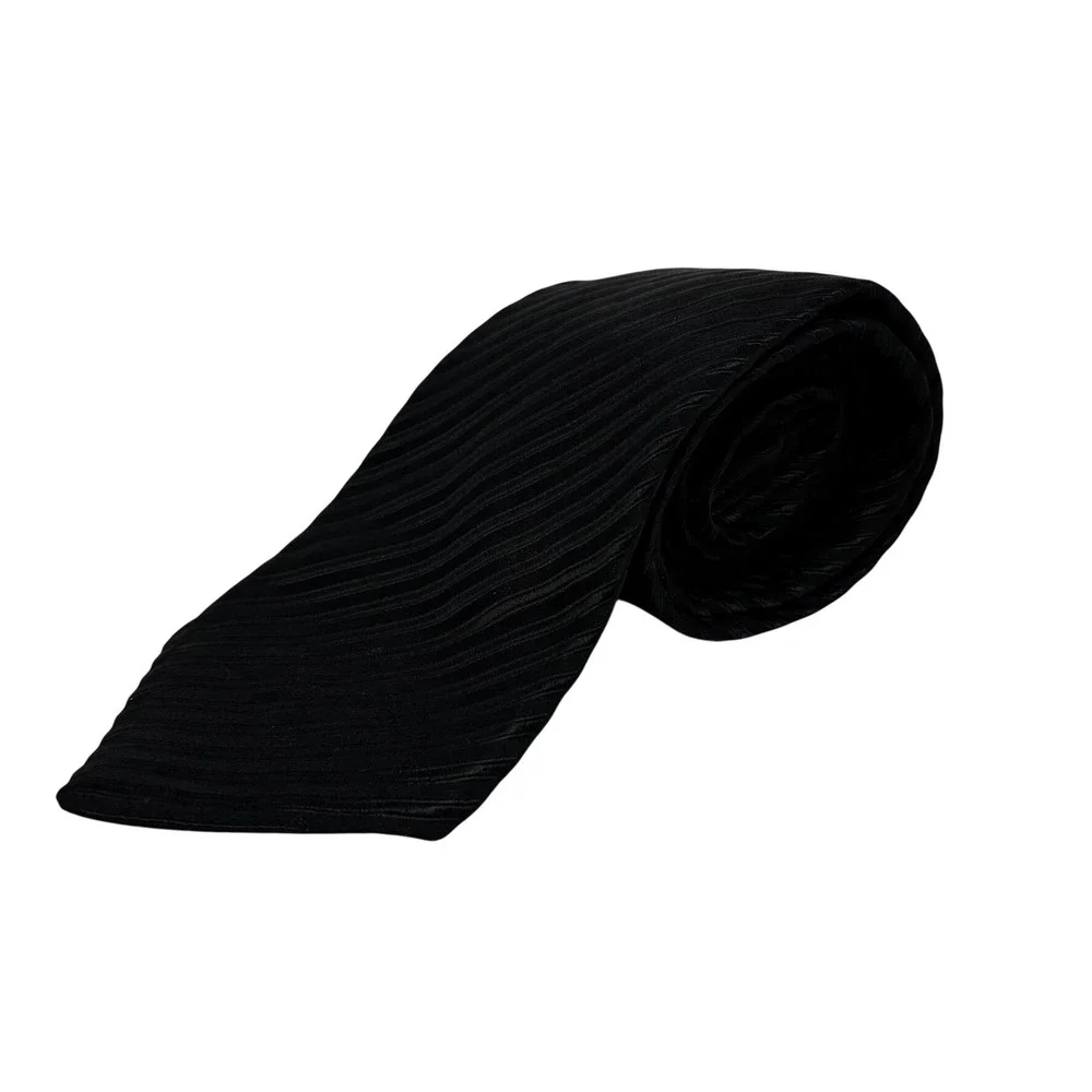 Bruno Piattelli Necktie Mens Extra Long Black Ribbed Silk Diagonal Stripe USA